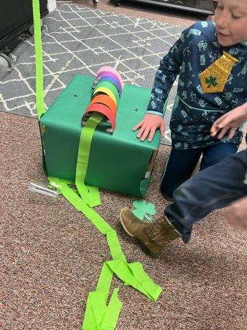 Some Leprechauns decided they wanted to cause some mischief at Larsen on St. Patrick's Day.  They messed up desks, wrote on papers, left footprints around and even tipped over some chairs.  There were a lot of traps set around classrooms but they still managed to get away.  Maybe next year we will have better luck!