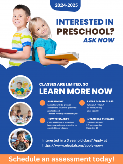 Larsen Elementary is offering a free regular education preschool for the upcoming 2024-2025 school year.  You must be in Larsen Elementary boundaries to attend.  The student must turn four years old by September 1st and there is a required screening for each student.  Students will be accepted based on greatest need first.  Please call the office to schedule a screening appointment.