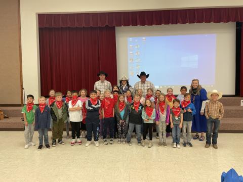 We are kicking off the month of April with the Fiesta Days Rodeo Reading Challenge. Today Larsen students learned about all the different events during a rodeo and  even got to participate in roping and barrel racing.  Each student was also given a bandana to wear to the assembly.  Your child will be bringing home a calendar for them to keep track of the minutes they read.  They will be entered into a drawing for prizes at the end of the month. There is also a traveling trophy for the school that has the mo