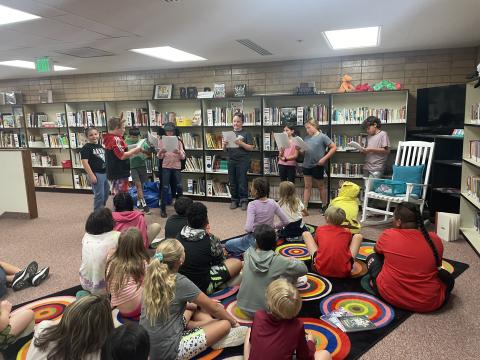 Mrs. Warren's library classes have been having a readers theater activity.  These pictures are of the  4th and 5th grade performing "Piggie Pie".  