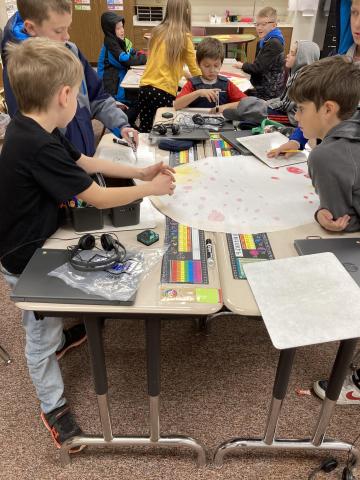 Fourth grade is learning about division, so we created a pizza shop! We talked about the different ways you could divide up the slices to make equal amounts, and how many pieces we needed to cut our pizzas into so everyone could have one! 