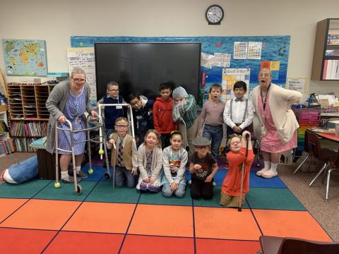 Our second grade celebrated 100 days of school on Friday.  Teachers and students dressed up like they were 100 years old and participated in so many fun activities.  