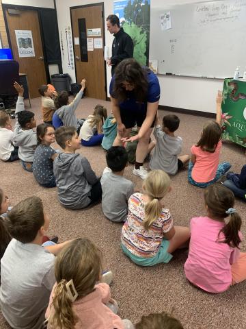 Second grade had some visitors from the aquarium come. We got to learn about the rainforest and the animals that live there.  