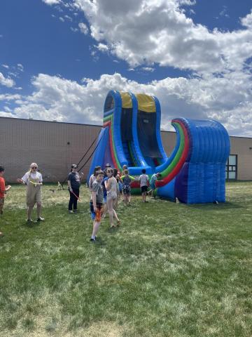 Larsen students reached their goal of reading  1,200,000 minutes this year and got to celebrate with  Field Day!  There were bounce houses, water balloons, games and it all ended with the fire department coming and squirting their hoses.  Congratulations to all the great readers we have at our school!
