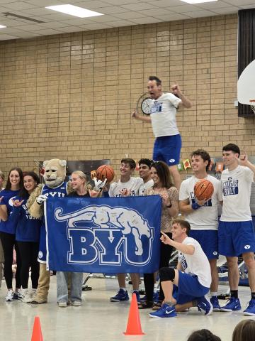  The BYU Cougar Strong and Dunk Team visited Larsen Elementary to teach students about being academically, socially and emotionally strong every day.   Cosmo also came with them and showed some of  his tricks too.  The students had a blast and learned some valuable lessons on how to be strong in all areas of their lives.