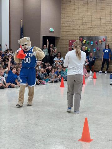  The BYU Cougar Strong and Dunk Team visited Larsen Elementary to teach students about being academically, socially and emotionally strong every day.   Cosmo also came with them and showed some of  his tricks too.  The students had a blast and learned some valuable lessons on how to be strong in all areas of their lives.