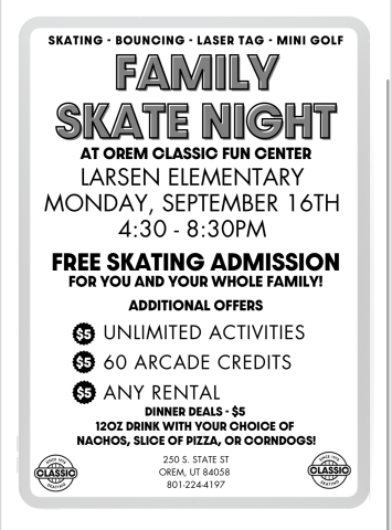 Larsen Family Skate Night Information