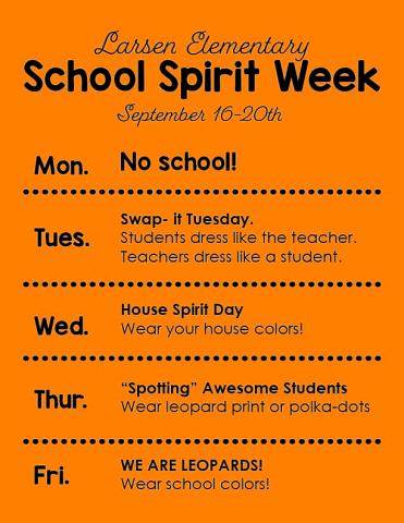 Larsen School Spirit Week- September 16-20