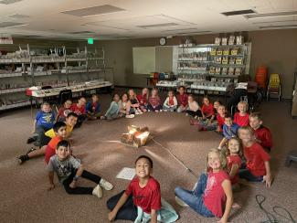 We are excited that Mrs. Warren is the new librarian at Larsen Elementary this year.  During library time this week, classes got to read a story by the "campfire".   It was so fun to gather around and listen to a book.  Thank you Mrs. Warren for making reading exciting and teaching students to love books.