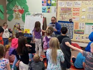 The kindergarten students at Larsen got to have district drama specialist Ben Sansom come and do drama activities this week! Students learned about how to use their bodies, their voices, and their imaginations to incorporate drama into science, math and literacy. Thanks Mr Ben!