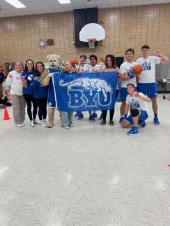  The BYU Cougar Strong and Dunk Team visited Larsen Elementary to teach students about being academically, socially and emotionally strong every day.   Cosmo also came with them and showed some of  his tricks too.  The students had a blast and learned some valuable lessons on how to be strong in all areas of their lives.